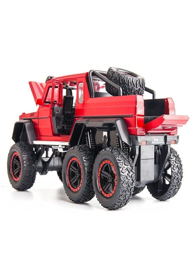 PEZYOX Exclusive Alloy Metal Pull Back Die-cast Car Model with Sound Light Mini Auto Toy for Kids Metal Model Toy Car with Sound and Light (1.22 Scale AMG G63 6 Wheel-RED) - Image 3